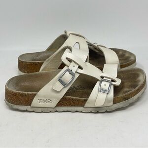 Birkenstock Birkis Sandals Womens 6 N Narrow Ivory Off White T-Strap Casual